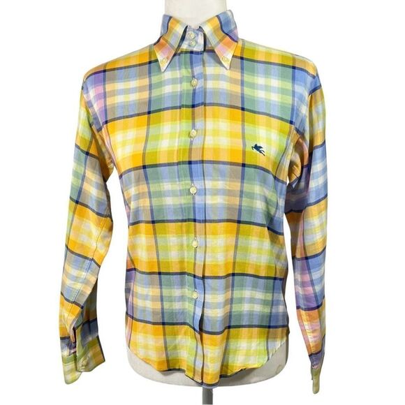 Etro Small Long Sleeve Button-Down Yellow Multicolor Plaid Shirt 40 IT Sz - Picture 1 of 13